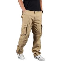 Pantalon Homme,Pantalon de Travail Homme en Coton Poches Multiples,Pantalon Cargo Homme  Randonnée Coupe Droite-Kaki