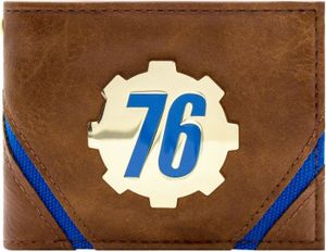 AGENDA - ORGANISEUR 76 Insigne en Métal Doré Vault-Tec à Emblème Cog Portefeuille Bi-Fold pour ID & Porte-Carte Marron[m6831]