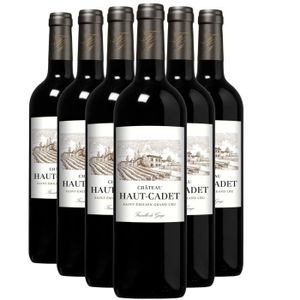 VIN ROUGE Château Haut-Cadet Rouge 2018 - Lot de 6x75cl - Vin Rouge de Bordeaux - Appellation AOC Saint-Emilion Grand Cru