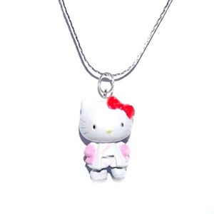 Collier Hello Kitty en argent avec pendentif de dessin animé pour fille,  jolie chaîne de clavicule