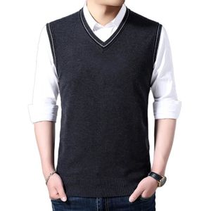 KTWOLEN Pull à sans Manche Homme en Col à V Coton Tricot Gilet Casual Business Automne Hiver