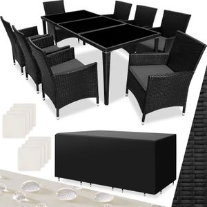 Ensemble table et chaise de jardin TECTAKE Salon de jardin MONACO Avec cadre en aluminium 2 sets de housse housse de protection incluse - Noir