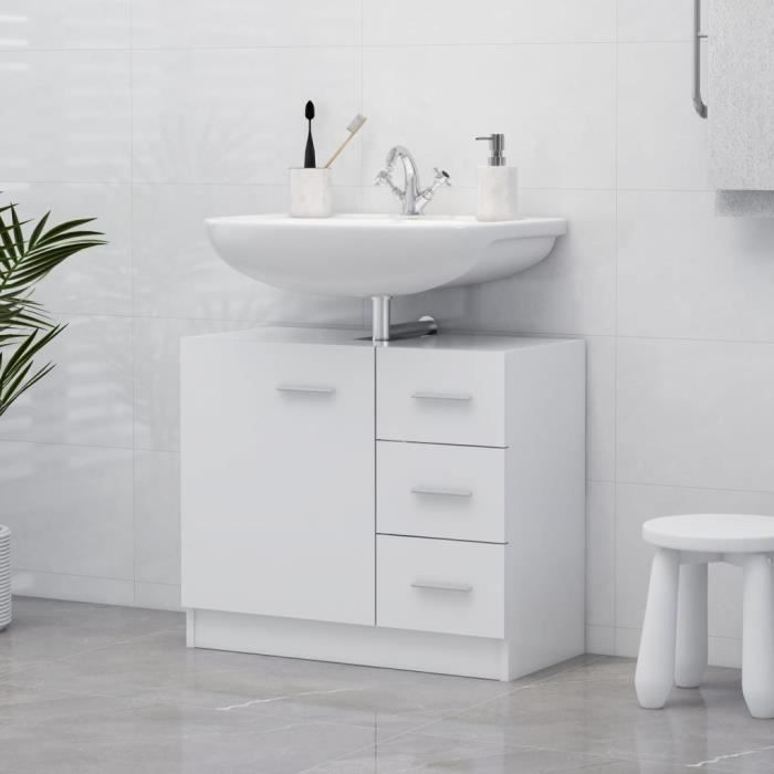 Meuble sous lavabo Dusan 70cm 1 tiroir & 1 porte - blanc Moderne - Held
