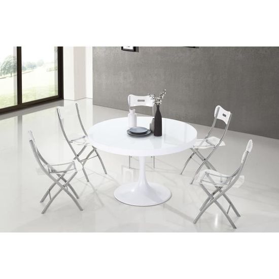 Table à manger ronde design blanche en verre - Isola - DESIGNETSAMAISON