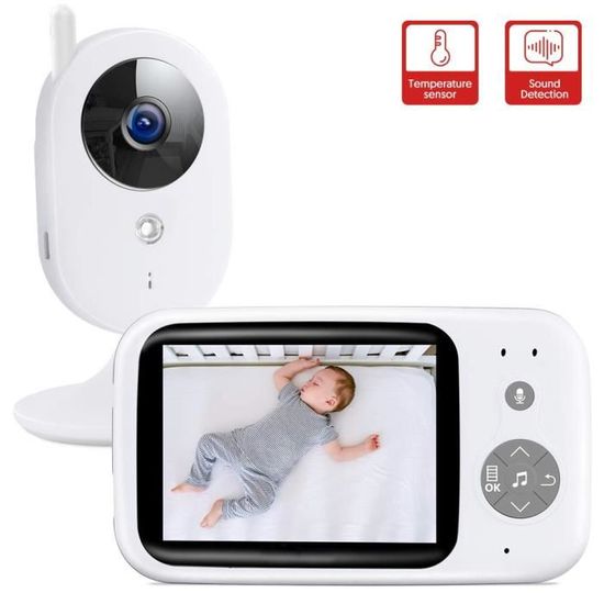 Moniteur bébé, Babyphone Caméra Moniteur Bébé 3.5" LCD Couleur Vidéo Bébé Surveillance 2.4GHz Transmission