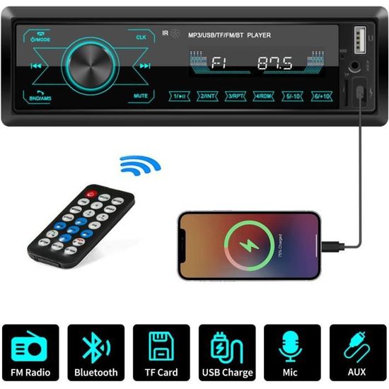 Autoradio Bluetooth Mains Libres Autoradio 1 Din avec USB Charge écran  Tactile 7 Couleurs Poste Radio Voiture avec Radio FM- A[37] - Cdiscount Auto
