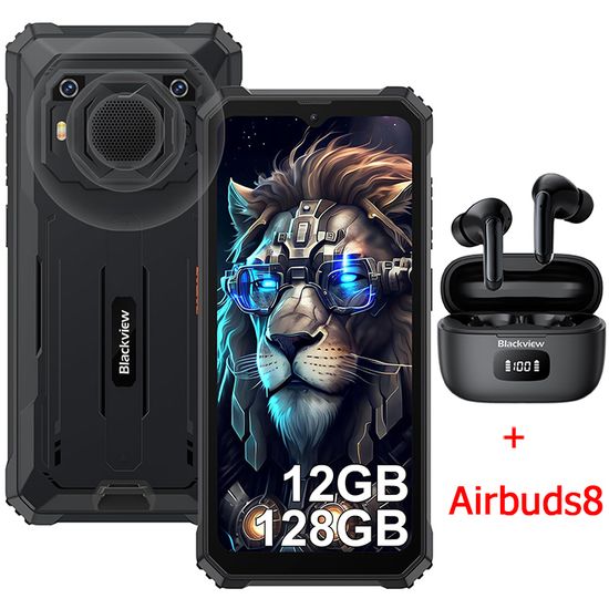 Blackview BV6200 Pro Téléphone Portable Incassable Android 13 6,56" 13000mAh 12Go+128Go Noir avec Écouteur Bluetooth Airbuds8(Noir)