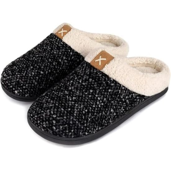 Chaussons Pantoufle Homme Chaud en Mousse a Memoire Doublure Laineux Chausson Peluche avec Semelle Antiderapante Noir Cdiscount Chaussures