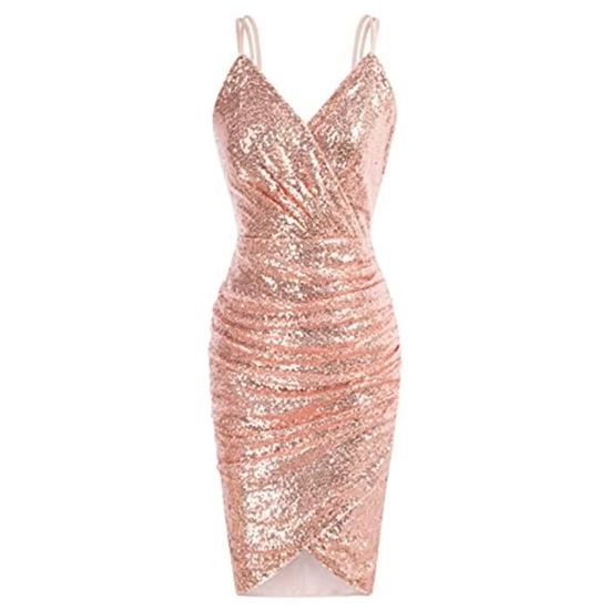 Robe à Paillettes Grace Karin Femme - Col Rond, Manches Courtes - Mini Robe Soirée Club - Polyester/Élasthanne