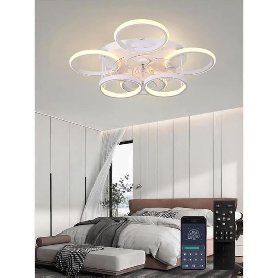 Ventilateur Plafond 106 Avec Lumière Ventilateur De Plafond Silencieux, Avec Lumière LED 72W, Smart APP Avec Pales Retractables Michu Evo 3 Cct Dimmable 106cm 95327568 Ventilateurs De Plafond