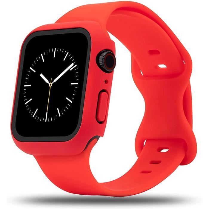 Bracelet +Coque compatible avec Apple Watch Bracelet 44 mm, bracelet silicone compatible avec iWatch Series SE 6 5 4 3 2 1