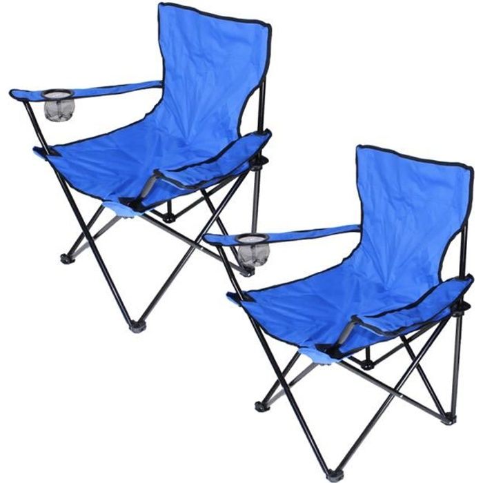 Chaise pliante camping avec pose-verre et canette - Bleu