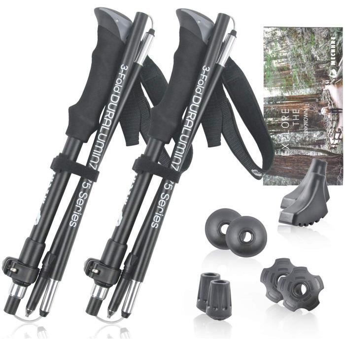 Bâtons de Marche Pliable, Trekking Antichoc Antidérapant Bâtons de Randonnée Téléscopique en Aluminium Ultra Léger pour Trekking