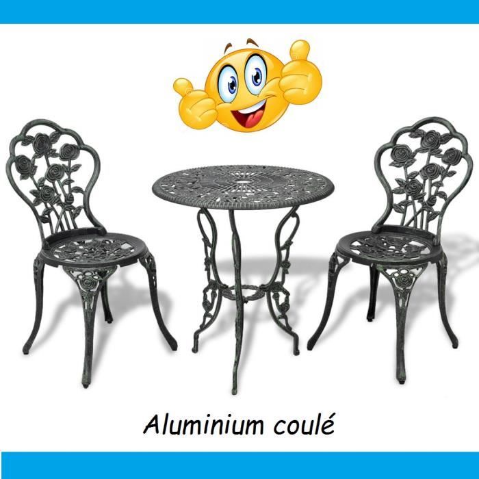 Ensemble Table et chaises en Aluminium vert effet Fer Forgé Balcon Jardin Bar