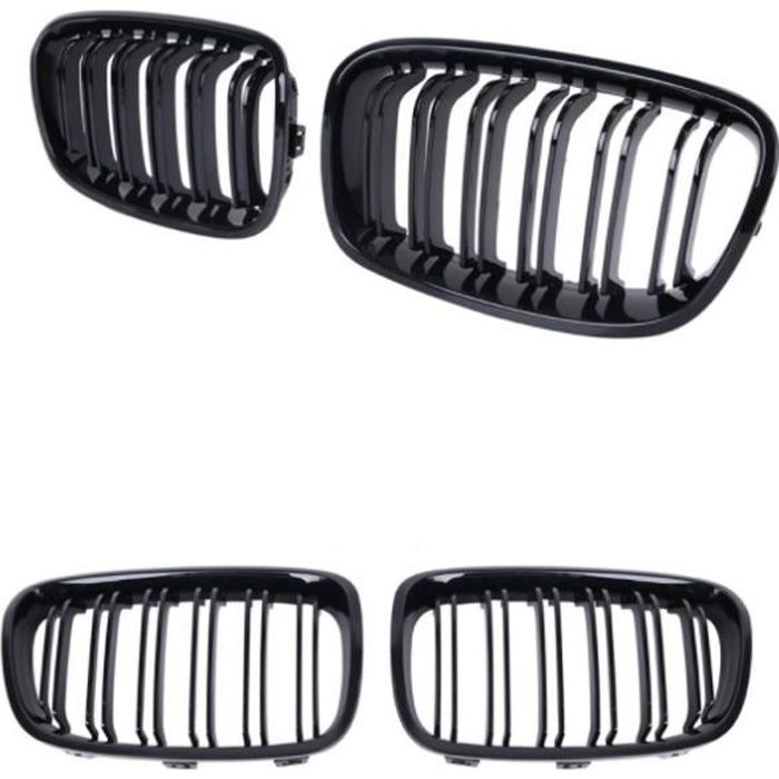 2 GRILLE DE CALANDRE DOUBLE LAME NOIR BRILLANT BMW SERIE 1 F20 / F21 PHASE 1 DE 2011 A 2015