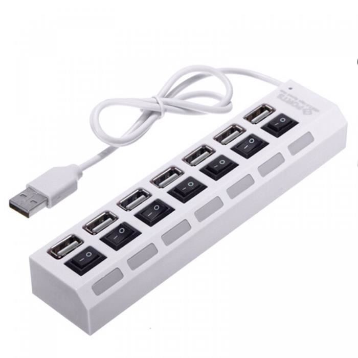Externe Multi 7 Ports Usb Hub Haute Vitesse Usb 2.0 Hub On / Off Hub Usb Splitter Pour Ordinateur Périphériques Accessoires