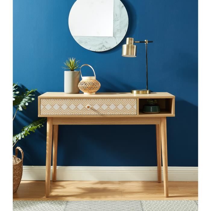LEIKA Console coloris chêne - style scandinave - pieds en bois massif d'eucalyptus