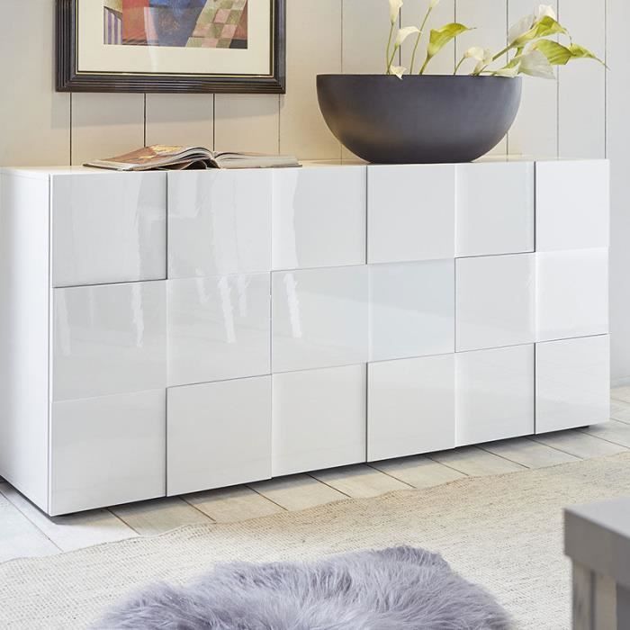 Buffet 3 portes blanc laqué design SANDREA