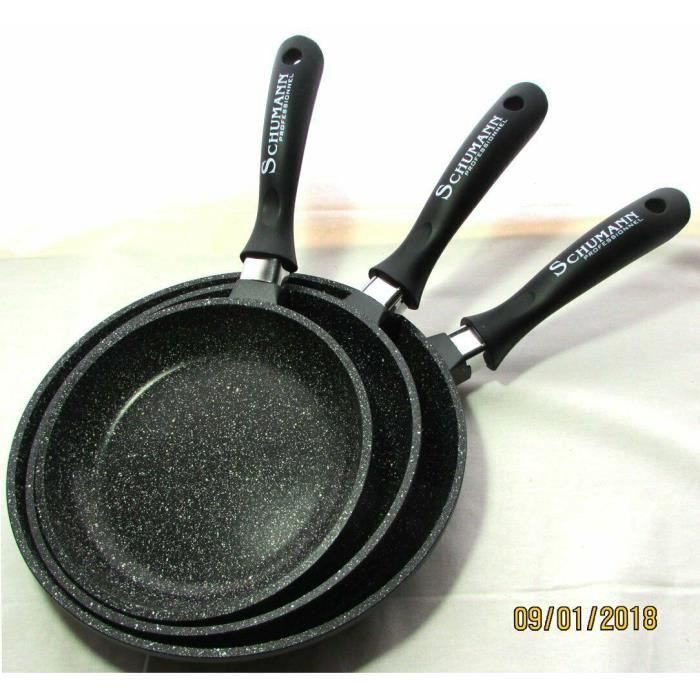 Poêles 20/24/28 cm manches fixes, induction, antiadhésive,Schumann professionnel