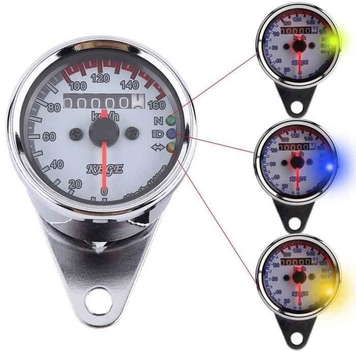 Odomètre Compte-tours Vintage Indicateur de Vitesse Double Indications Rétro-éclairage LED - ( Couleur Argent ) A60823