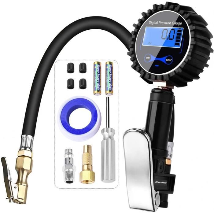 Manomètre Jauge de Pression des Pneus Numérique 200PSI Embout de Pistolet Gonflage et Compresseur avec l'écran LCD pour Voiture