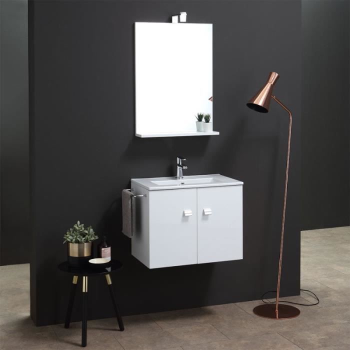 ARMOIRE DE TOILETTE 60 CM AVEC LAVABO, MIROIR ET LIGNE CARRÉE LUMINEUSE BLANCHE