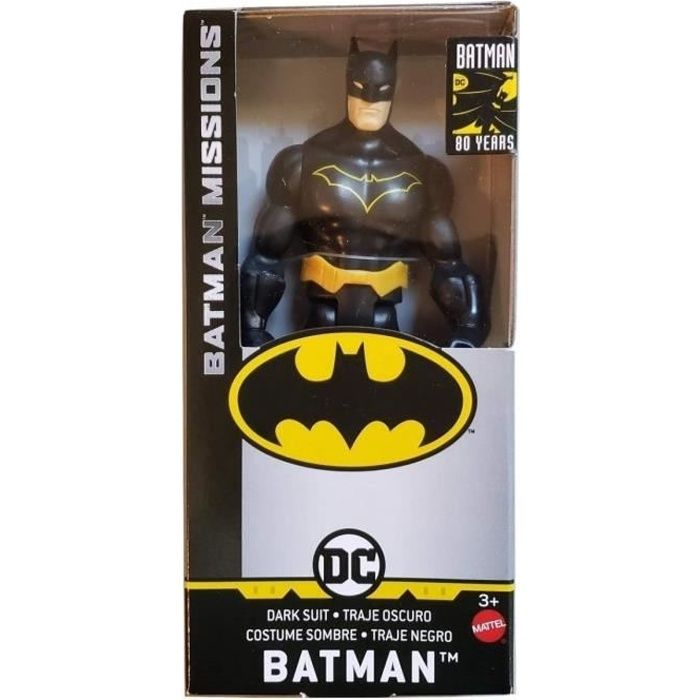 Coffret Figurine Batman Costume Sombre 15cm - Serie Mission 80 ans - DC - Super Heros - Jouet Garcon