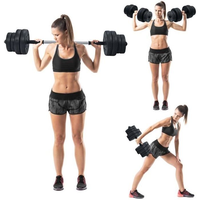 GIANTEX Ensemble d'Haltères Multifonctionnel 2 en 1 avec Barre d’Extension,16 Disques Poids Ajustable pour le Fitness,la Musculation