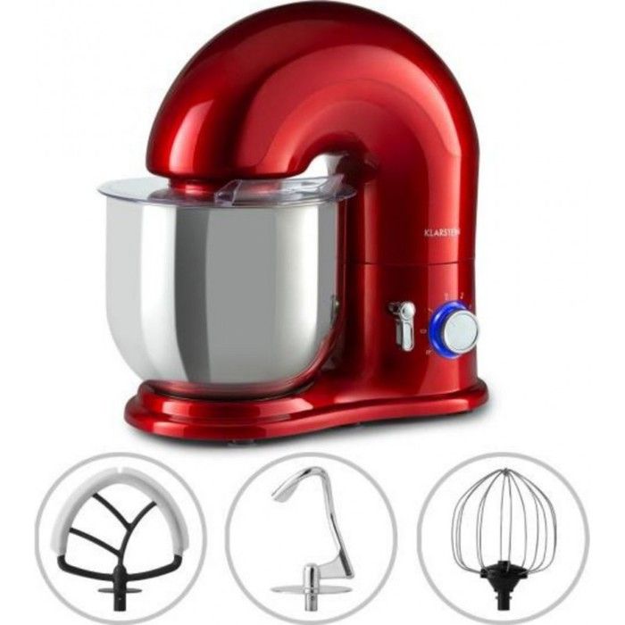 Klarstein Delfino - Robot de cuisine multifonction 1800W , 6 vitesses, fonction pulse, bol inox 7 litres - Rouge