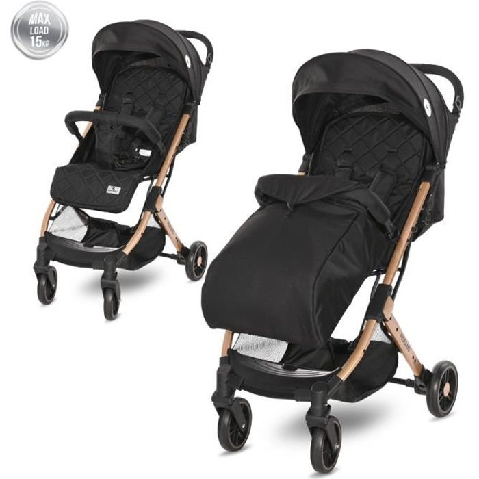 LORELLI Fiorano - Poussette canne citadine ultra compacte - Avec couvre jambes - Jusqu'à 15Kg - Noir