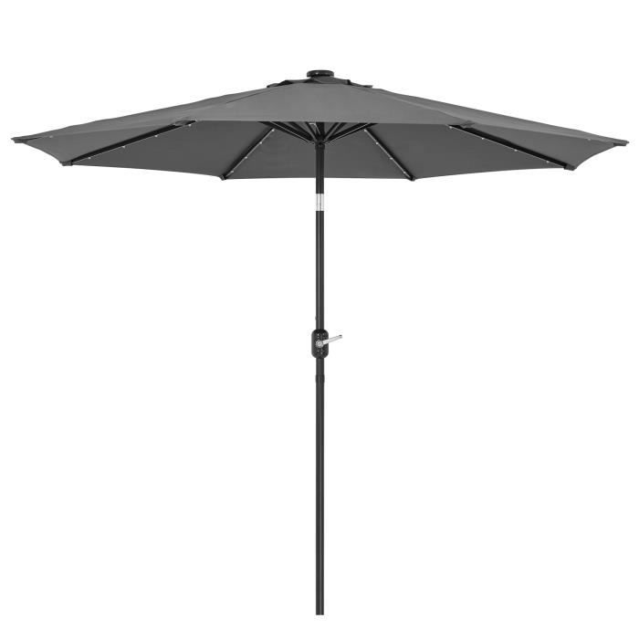 Parasol Droit Inclinable 3.0M Exterieur,avec éclairage Solaire LED, Rond, Pliable, pour Balcon Piscine Plage, Gris - Mondeer