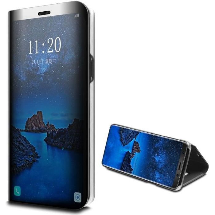 Coque Etui Housse Galaxy s9 Clear View Etui à Rabat Cover Flip Case Miroir Samsung noir