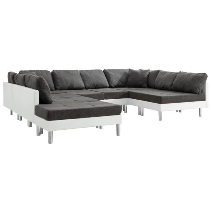 Canapé modulable 9 places Blanc Tissu