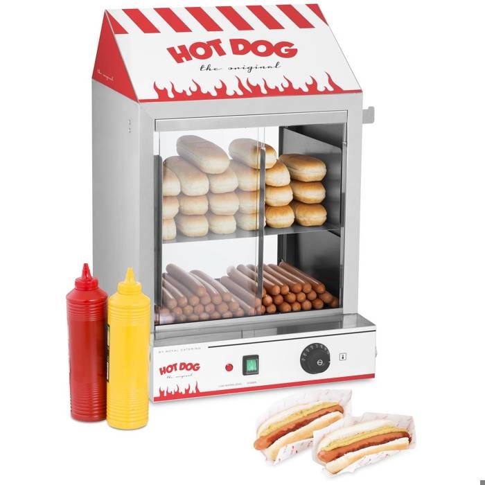 Cuiseur à vapeur hot-dogs Royal Catering RCHW 2000 (200 saucisses 50 petits pains 2000W 30-110 dc vanne d’évacuation)