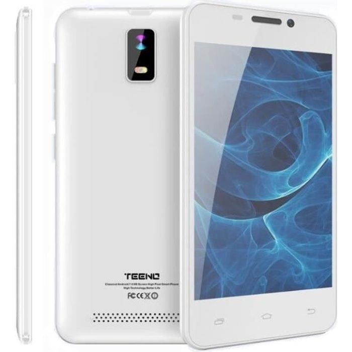Teeno Smartphone HD 4G débloqué Blanc (Android Double Caméras Quad Core) Telephone Mobile