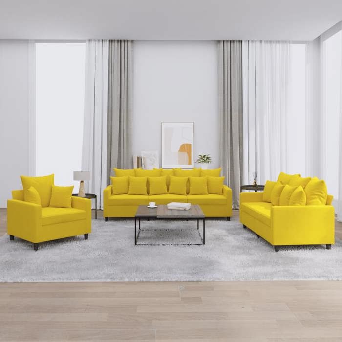vidaXL Ensemble de Canapés avec Coussins 3 pcs Canapés avec Accoudoirs et Dossier Ensemble de Meubles Mobilier de Salon 3201686 - vue 2