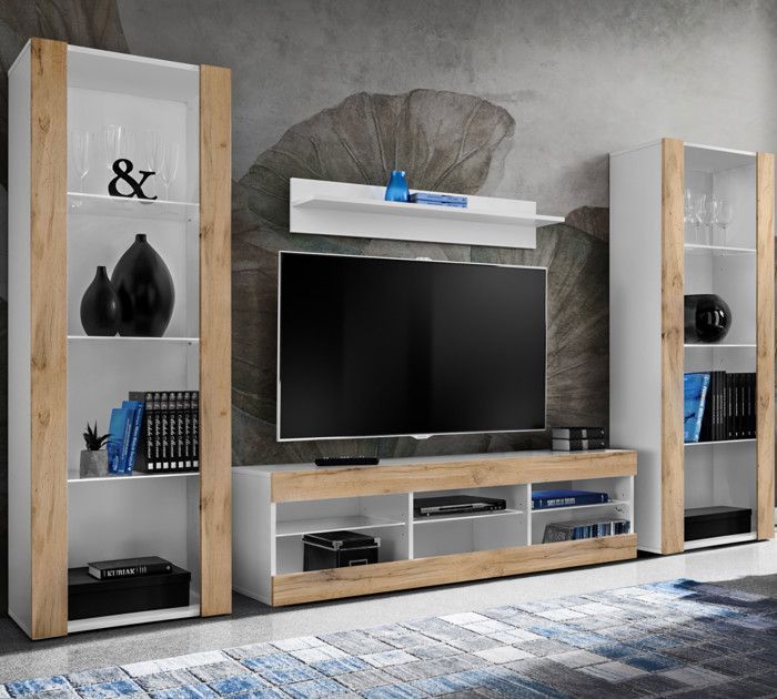 Meuble TV Tivoli Set Grande Komodee - sans LED - Bois naturel Mat et Blanc - 250 x 159 x 35 cm Meuble TV Tivoli Set Grande Komodee - sans LED - Bois naturel Mat et Blanc - 250 x 159 x 35 cm