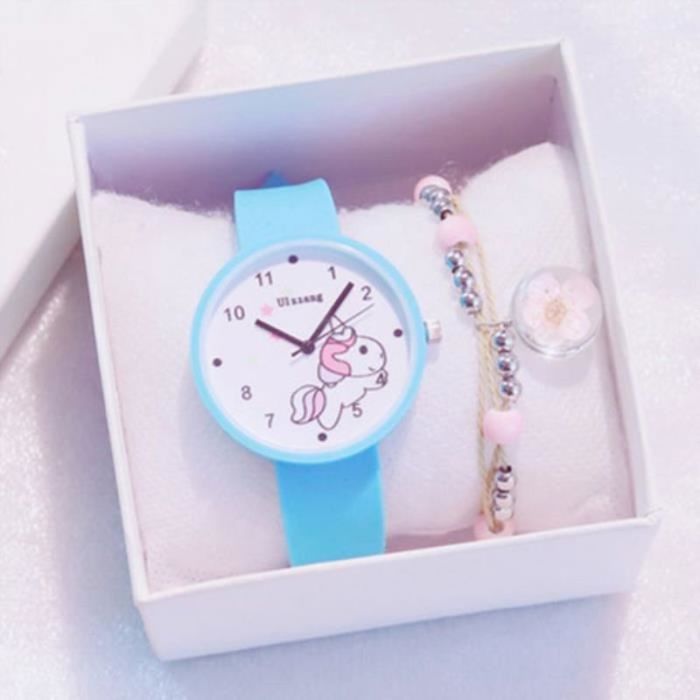 Montre Enfant Licorne à Quartz - Bracelet Textile Imprimé Animaux - Étanche 30m - Pour Filles Et Garçons 3-12 Ans