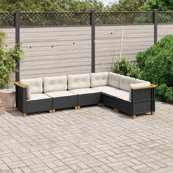 vidaXL Salon de jardin 6 pcs avec coussins noir résine tressée 3261857