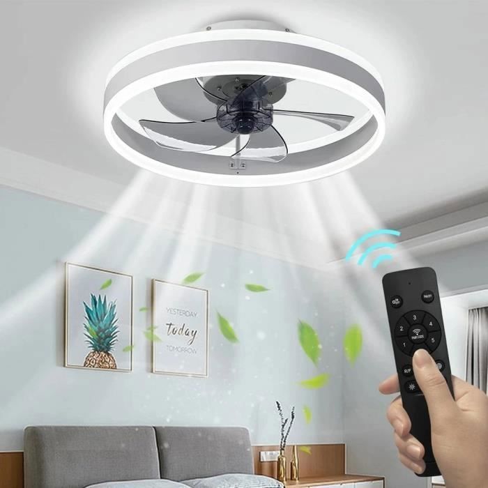 Ventilateur De Plafond 6 vitesses Fan Silencieux Dimmable 3 Couleurs avec Télécommande Ventilateur Plafonnier 33cm 55W-blanc #16 - Lpnove