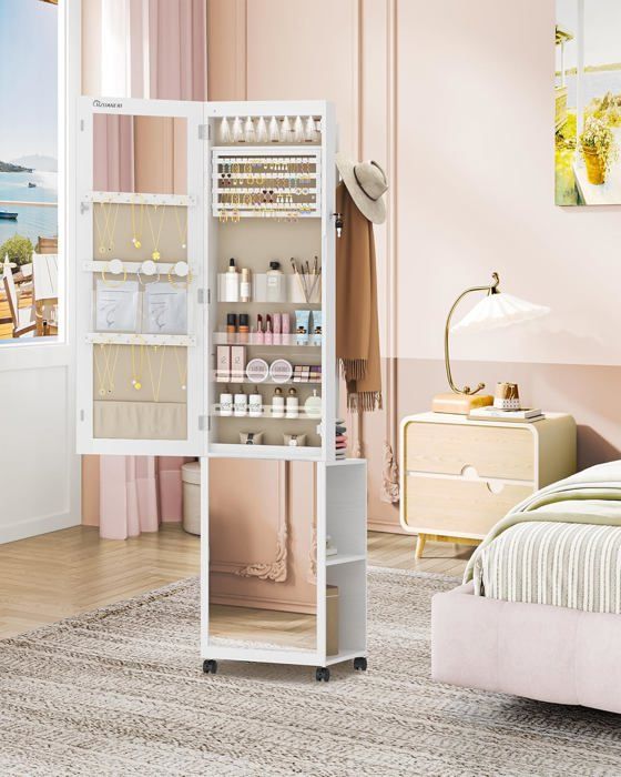 Armoire à bijoux 8 LEDs 175cm organisateur de bijoux sur pied miroir verrouillable sur toute la longueur