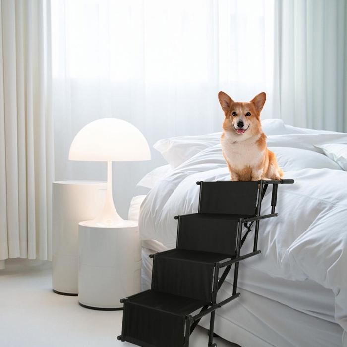 Comparer les prix de Escalier portable pour chien - Escalier pliable 4 marches - ERROLVES - Noir - 139*45*56-76 CM