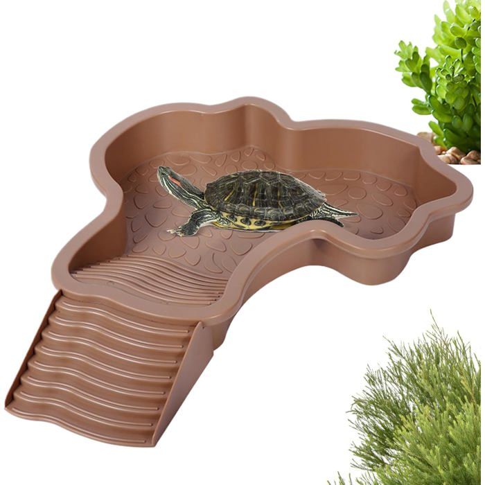 Comparer les prix de Bol deau pour Reptiles avec Échelle Plat deau pour Tortue de Piscine avec Rampe Bassin de Douche pour Terrasse Piscine (Brun)