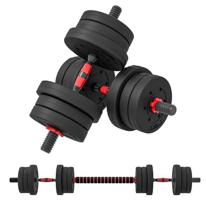 Ensemble dhaltères courtes - HOMCOM - total 20 kg - 2 en 1 - poids réglable - barres incluses - entraînement musculaire - noir