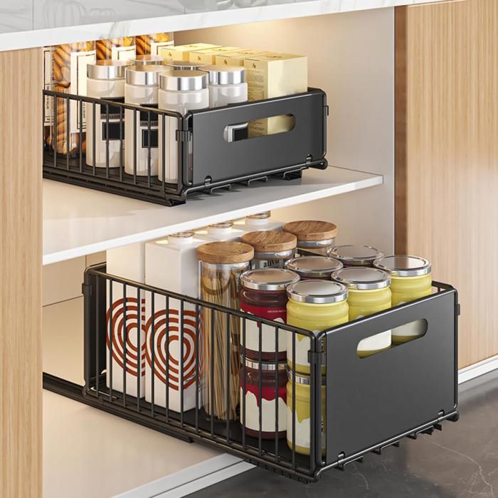 JEOBEST Lot de 2 Organiseurs darmoires Extensibles Etagères à Tiroirs Coulissantes organiseurs de Tiroirs (Grand et Petit)
