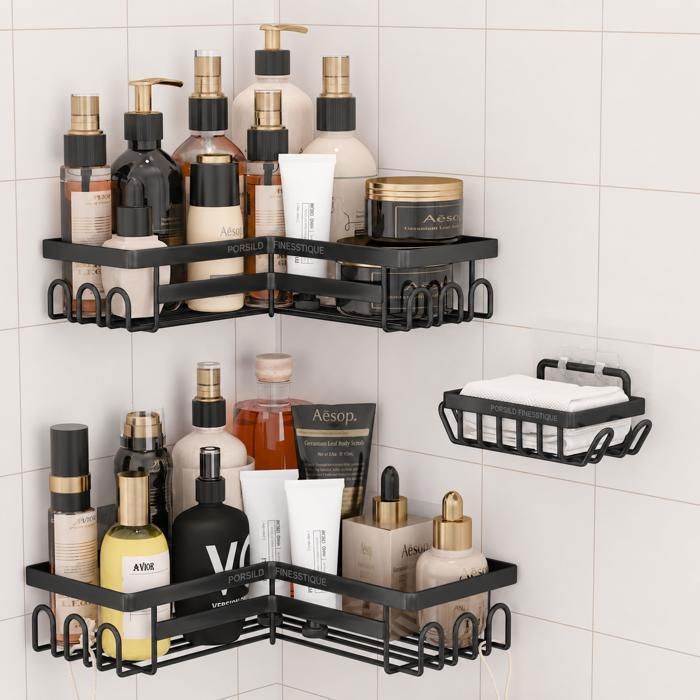 Étagère de Douche 3PCS Étagère Accessoires Salle de Bain sans Perçage - avec Crochet - Capacité portante 20KG - Acier inoxydable