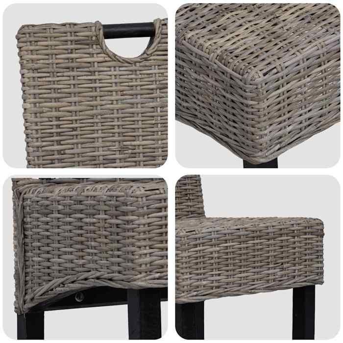 Chaises à manger en rotin Kubu - WIENS - Lot de 2 - 46x57x96 cm - Rotin naturel - Bois de manguier - Coussin blanc