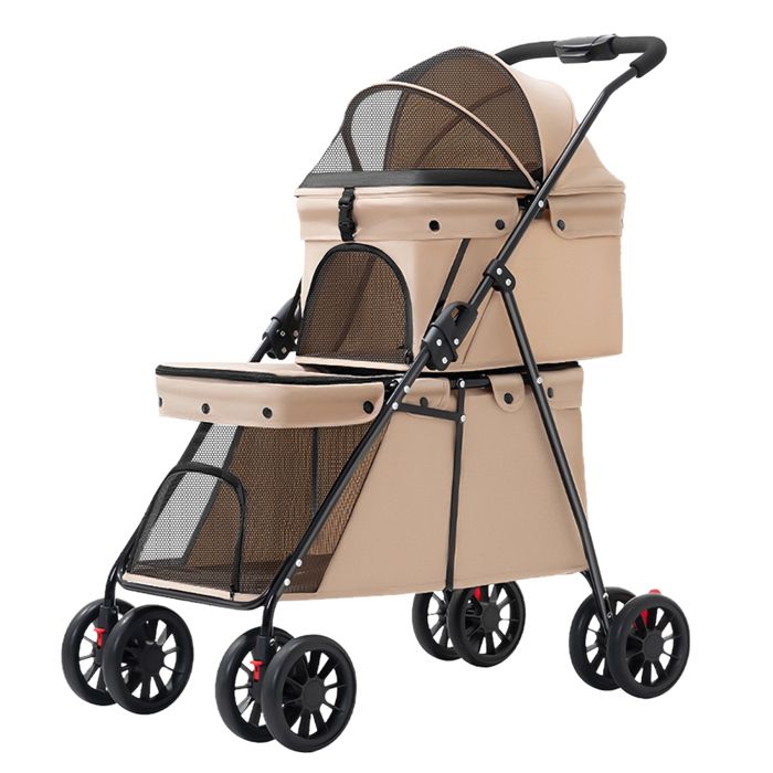 Comparer les prix de POUSSETTE PLIABLE DOUBLE COUCHE POUR ANIMAUX DE COMPAGNIE - YIYI -  RESPIRANTE ET PARE-SOLEIL - 67 X 32 X 95 CM - MARRON CLAIR