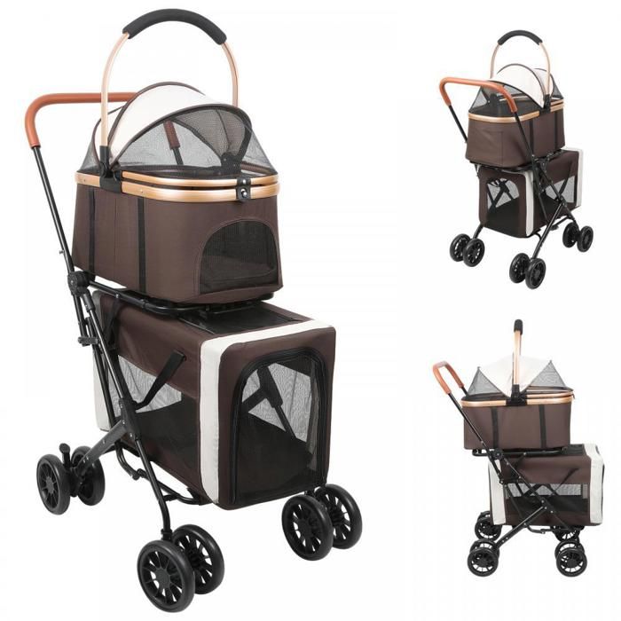 MIPAN.Poussette Pour Chat XXL Double - 97x 58x 46 cm - Poussette Pour Chien De 15 Kg - Poussette Pour Petit Animaux - Marron
