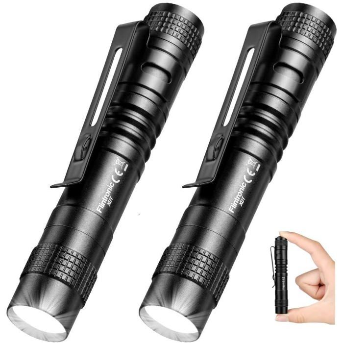 Lampe de poche LED étanche-KAL-Mini Torche 2Pcs 9cm Aluminium 200 Lumens Clip Étanche Bricolage Travail Secours